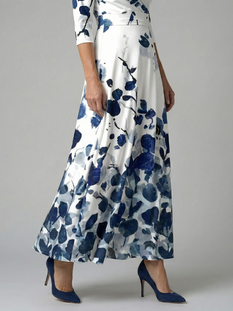 Trini | Vestido Midi Floral con Escote Cruzado y Manga Tres Cuartos