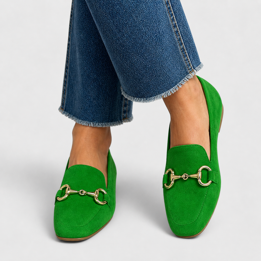 Eufemia | Mocasín Verde con Hebilla Dorada