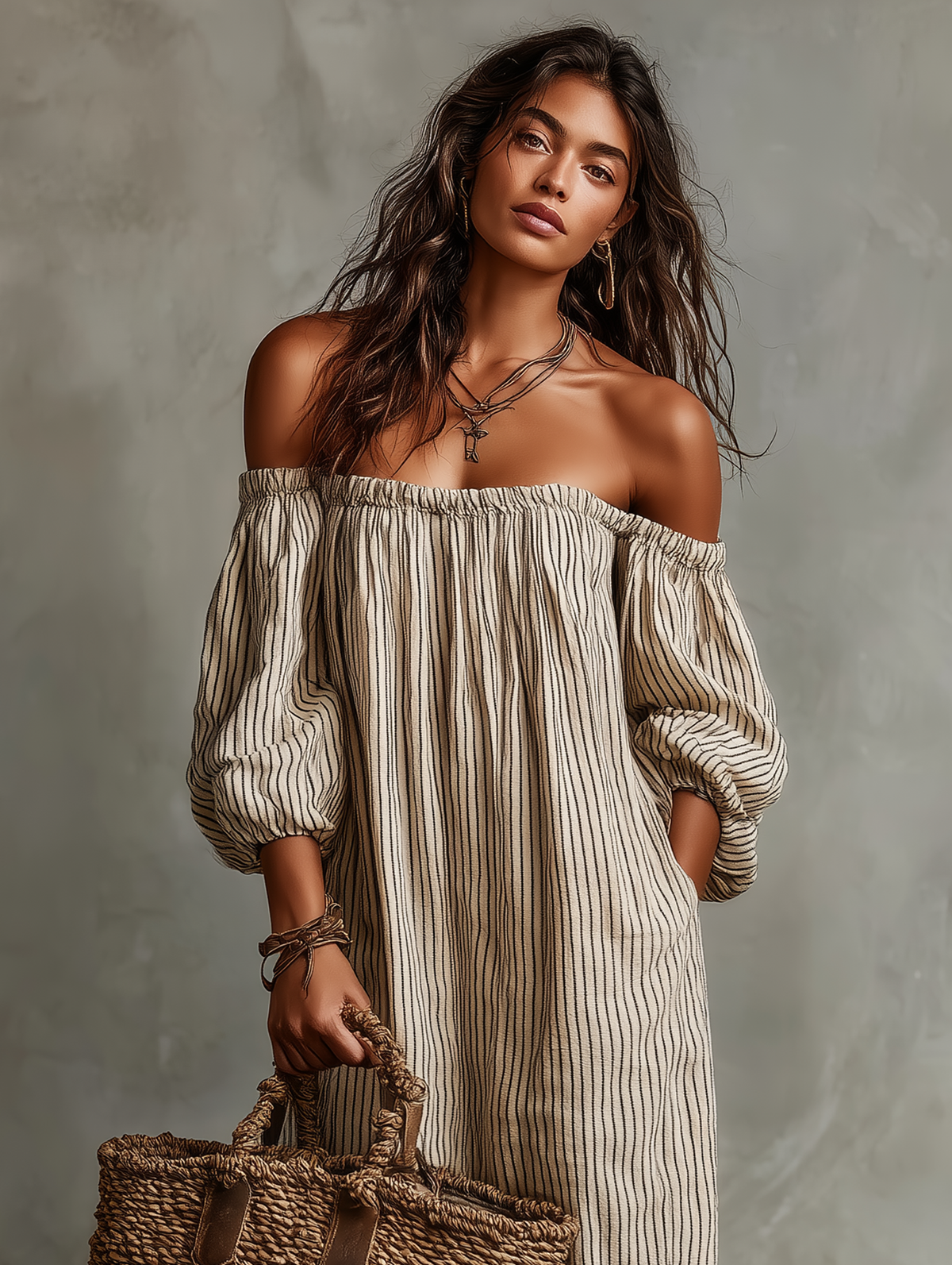 Carmen | Vestido Largo de Rayas con Hombros Descubiertos