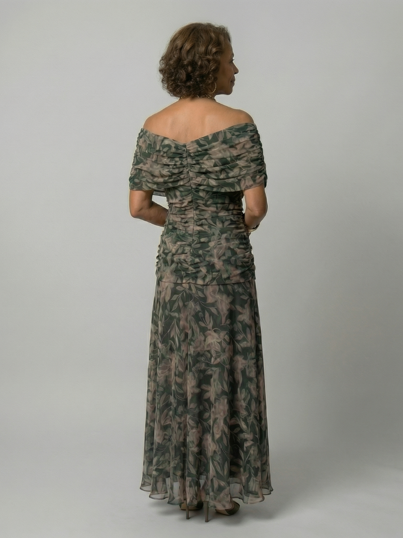 Calena | Vestido Midi Off-Shoulder con Escote Drapeado