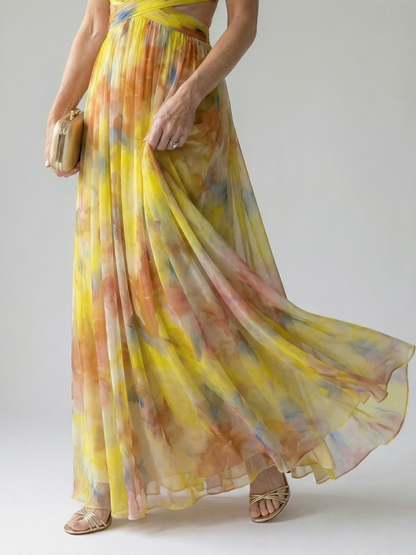 Isela | Vestido Maxi Cruzado con Degradado de Color y Tirantes Finos