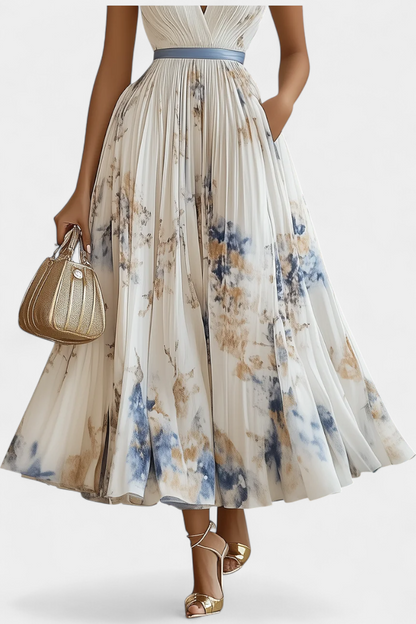 Elise | Vestido Midi Sin Mangas con Estampado Floral y Plisado