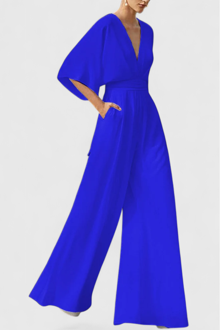 Isaura | Mono Largo Elegante con Pierna Ancha y Escote en V