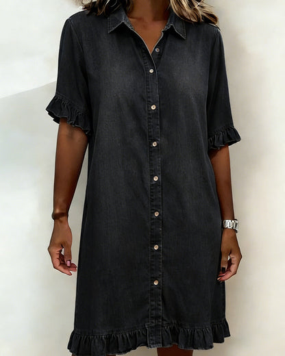 Rosalinda | Vestido Camisero Denim con Volantes