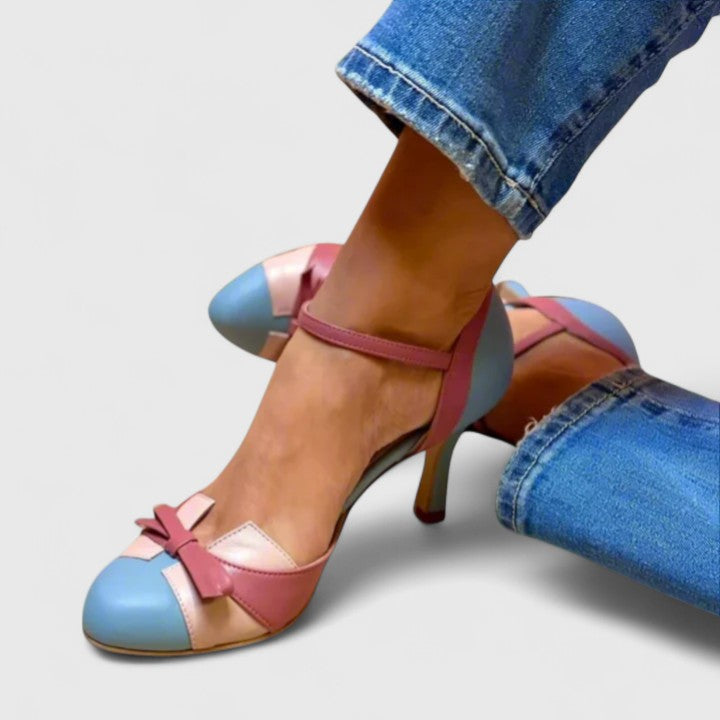 Marianela | Sandalia de Tacón con Lazo y Puntera Bicolor