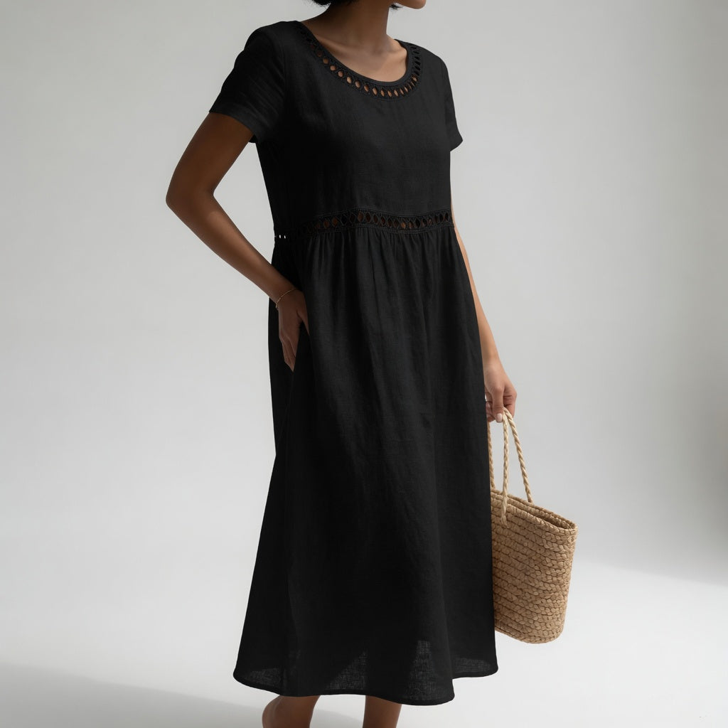 Macaria | Vestido Midi de Lino Bordado
