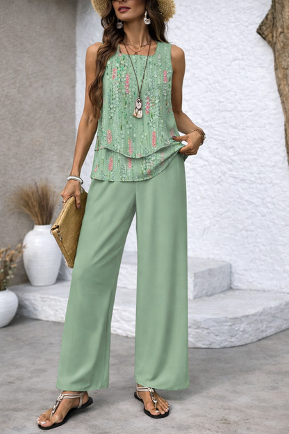 Maravillas | Conjunto Verde Menta Top en Capas y Pantalón