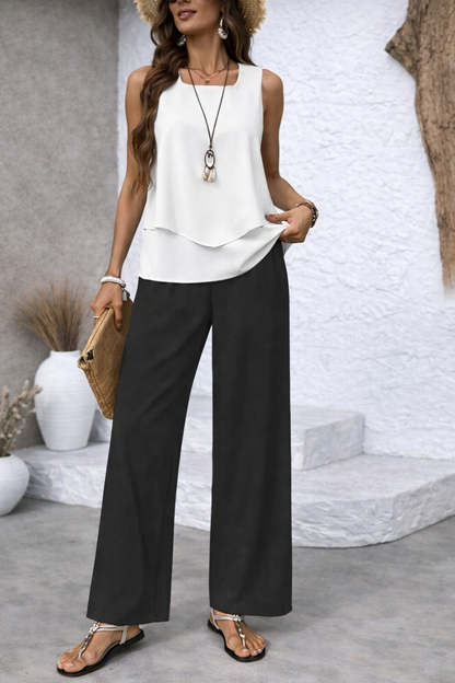 Gregoria | Conjunto Bicolor Blusa Blanca y Pantalón Negro