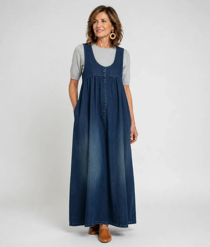 Olga | Vestido maxi vaquero lavado de tirantes