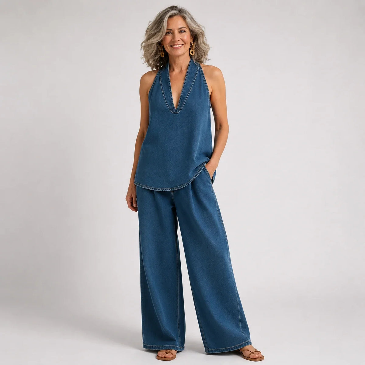 Ani | Conjunto vaquero top y pantalón wide leg
