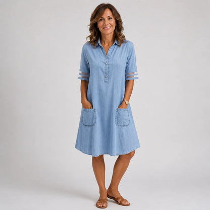 Helena-Kelly | Vestido vaquero con manga y botonadura frontal