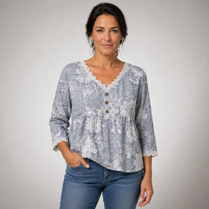 Consuela | Blusa Floral Vintage con Detalle de Encaje