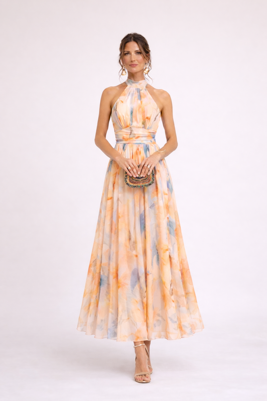 Francisca-Emma | Vestido Escote Halter Acuarela