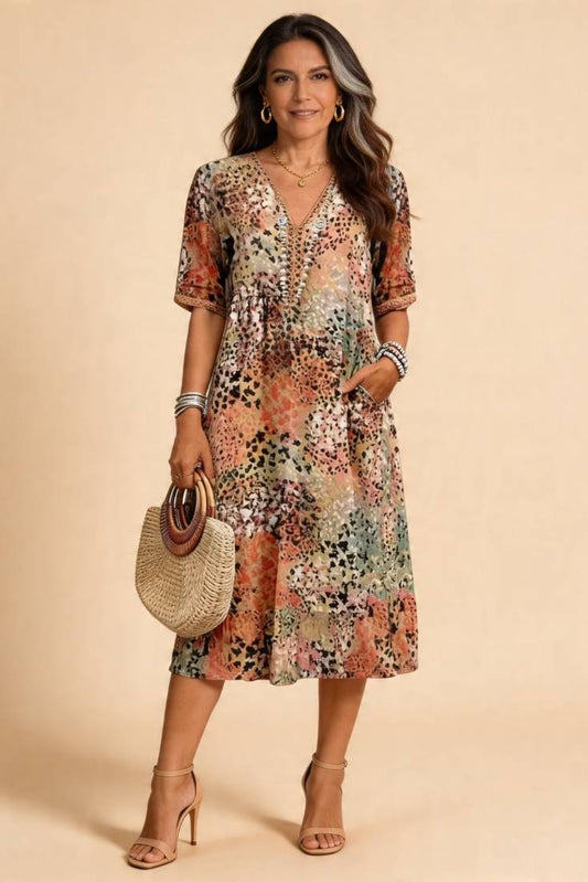 Iris | Vestido Fluido con Estampado Boho