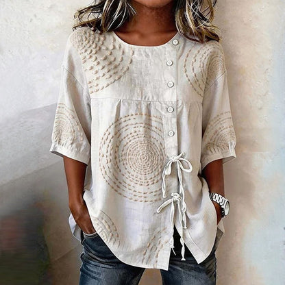 Remedios | Blusa Vintage con Cordones y Estampado Artesanal