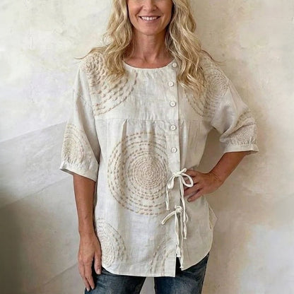 Remedios | Blusa Vintage con Cordones y Estampado Artesanal