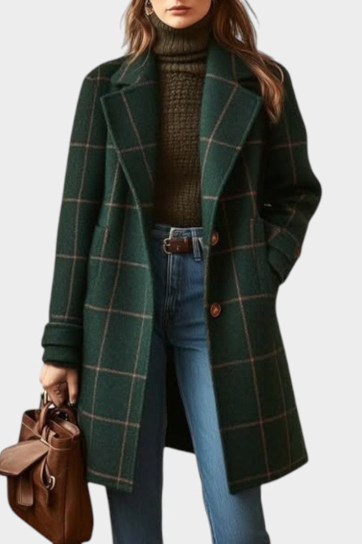 Florina | Abrigo Clásico de Invierno con Estampado de Cuadros