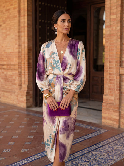 Carolina-Violeta | Vestido Satinado Cruzado