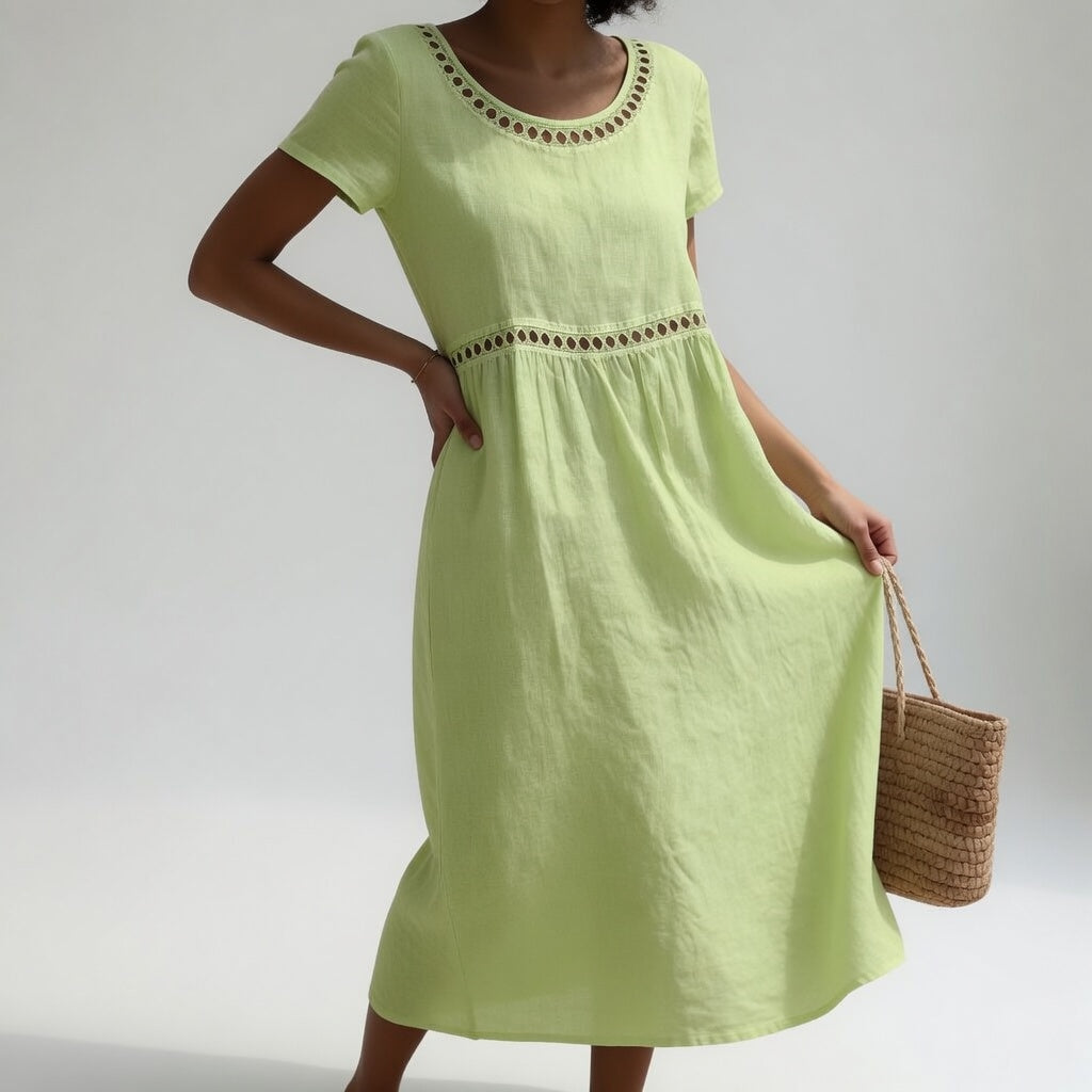 Macaria | Vestido Midi de Lino Bordado