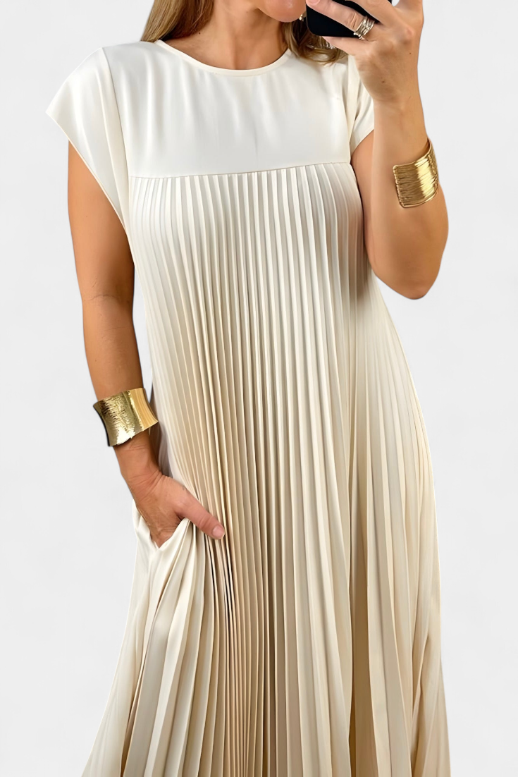 Manuela | Vestido Sin Mangas con Pliegues y Cintura Alta