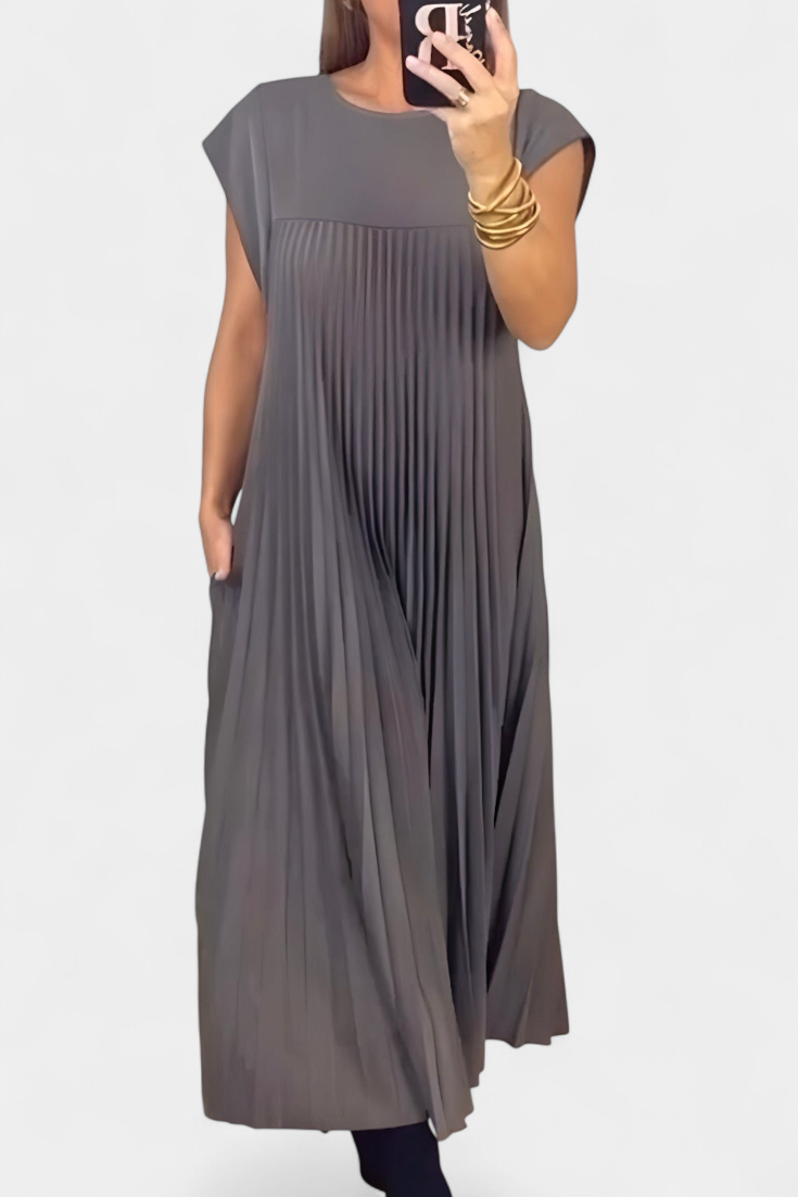 Manuela | Vestido Sin Mangas con Pliegues y Cintura Alta