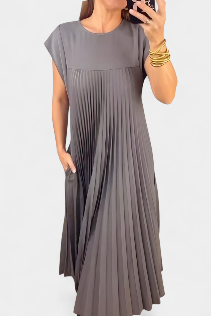 Manuela | Vestido Sin Mangas con Pliegues y Cintura Alta
