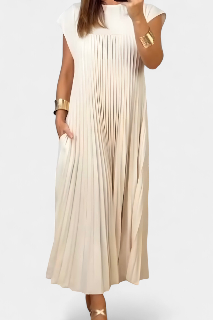 Manuela | Vestido Sin Mangas con Pliegues y Cintura Alta