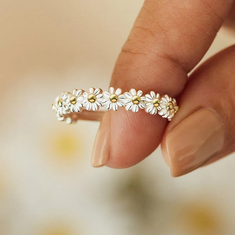 Ainoa | ajustable de plata y esmaltes pintados a mano con margaritas
