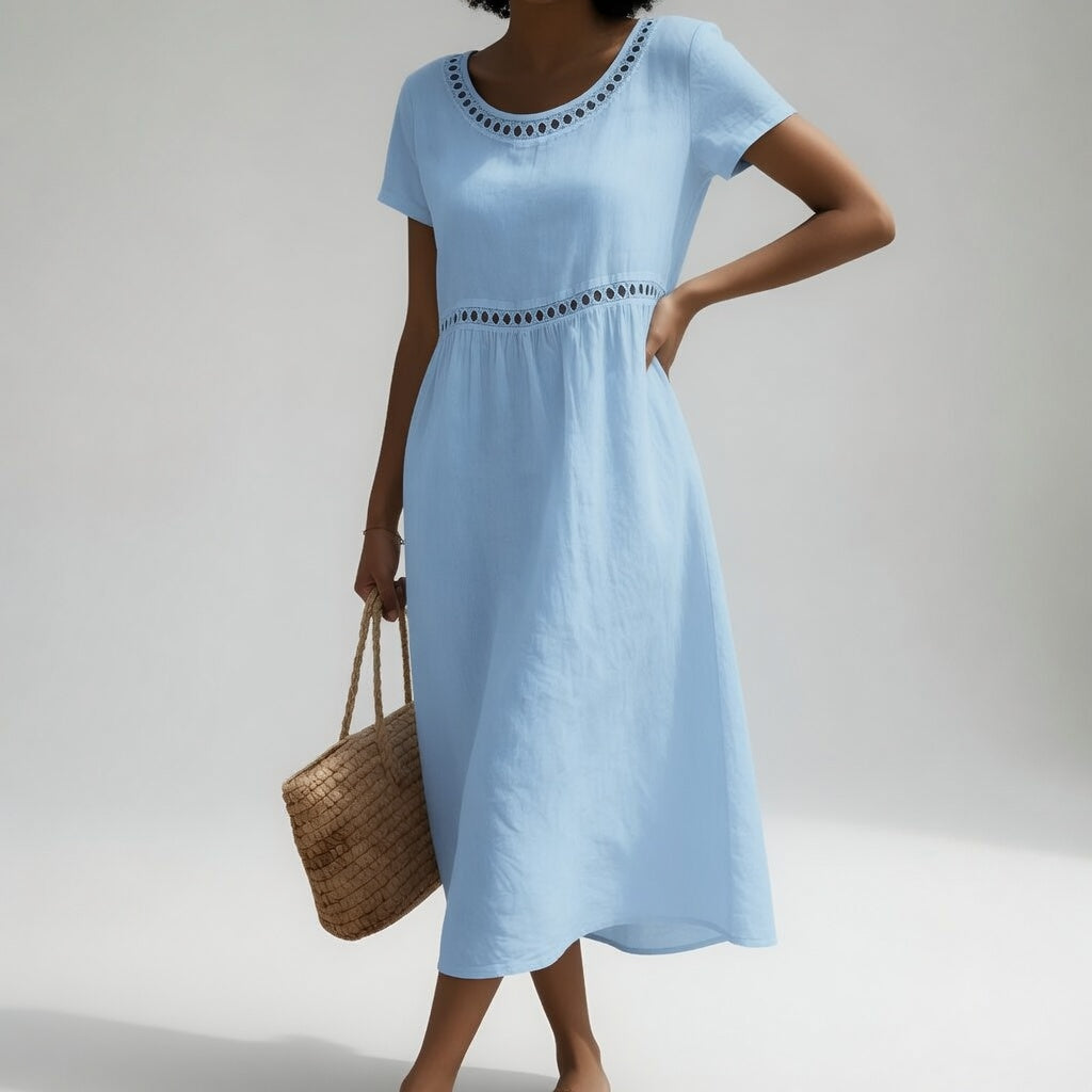 Macaria | Vestido Midi de Lino Bordado