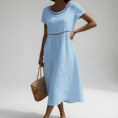 Macaria | Vestido Midi de Lino Bordado