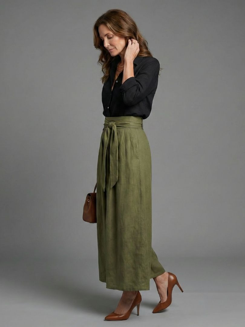 Yara-Rita | Conjunto Blusa Negra y Falda Midi Verde Oliva