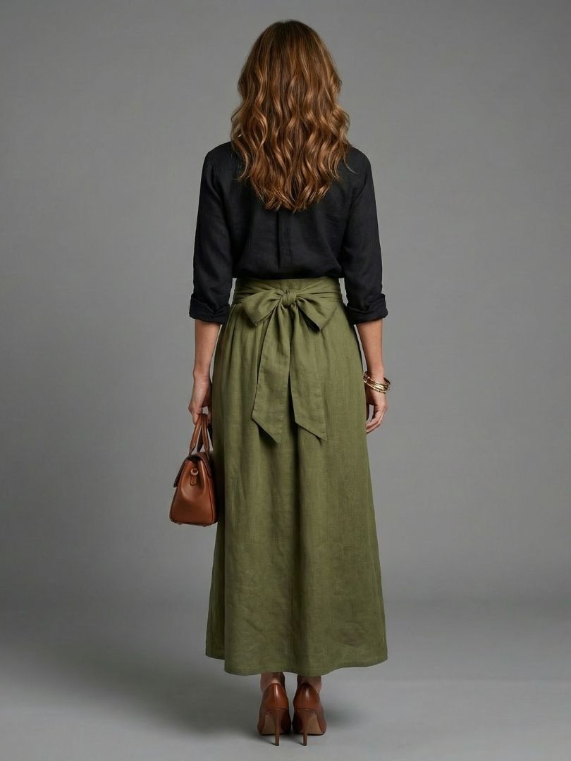 Yara-Rita | Conjunto Blusa Negra y Falda Midi Verde Oliva