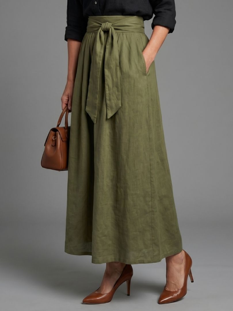 Yara-Rita | Conjunto Blusa Negra y Falda Midi Verde Oliva