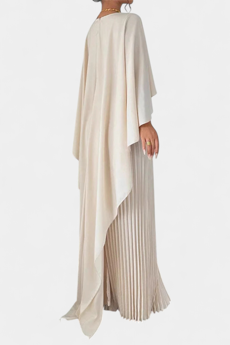 Jane | Vestido Maxi de Cuello Alto con Pliegues y Mangas de Volante