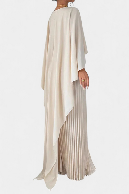Jane | Vestido Maxi de Cuello Alto con Pliegues y Mangas de Volante