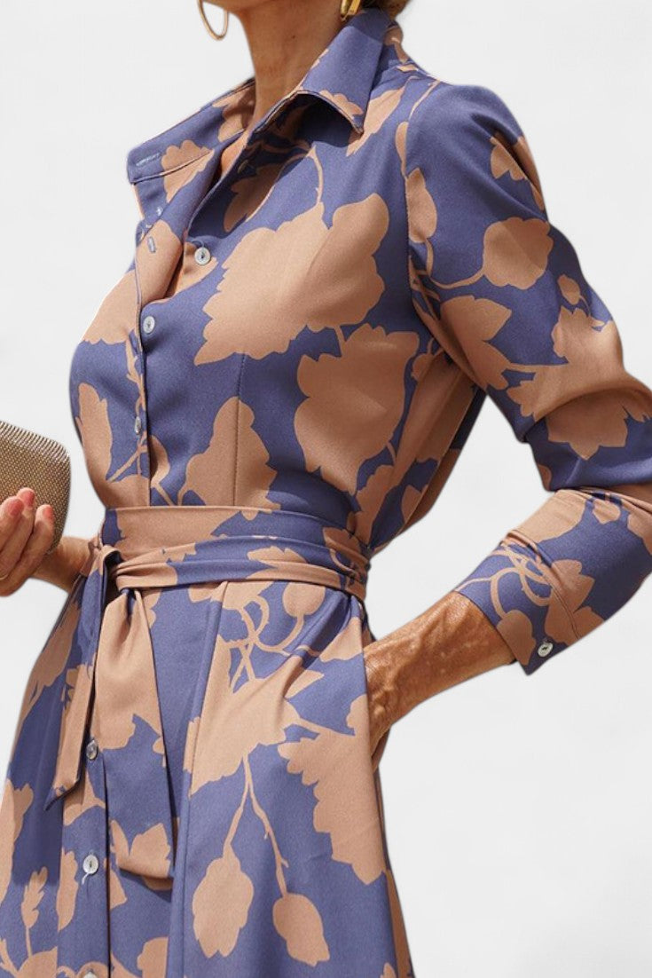 Samaria | Vestido Midi de Botones con Cuello Floral