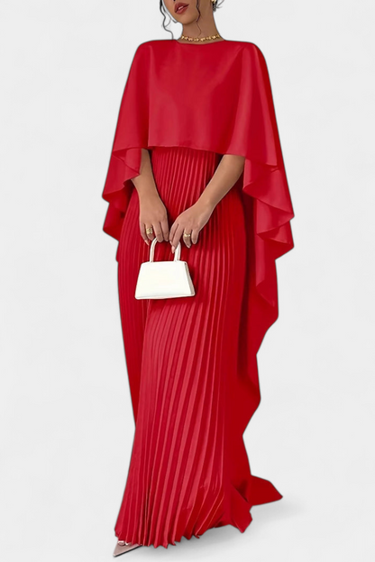 Jane | Vestido Maxi de Cuello Alto con Pliegues y Mangas de Volante