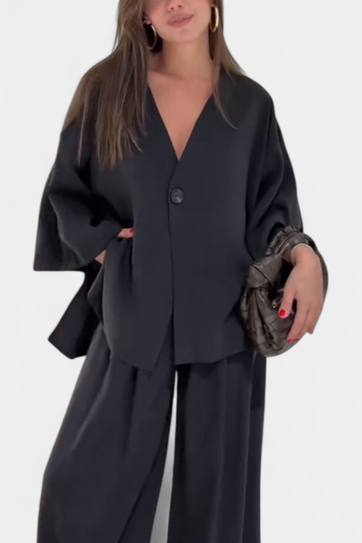 Eli | Conjunto Oversize de Top con Cuello en V y Pantalón Recto