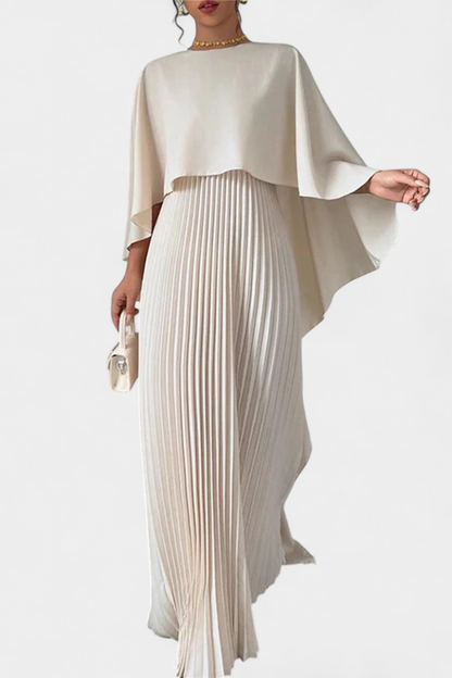 Jane | Vestido Maxi de Cuello Alto con Pliegues y Mangas de Volante