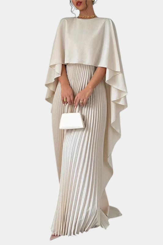 Jane | Vestido Maxi de Cuello Alto con Pliegues y Mangas de Volante