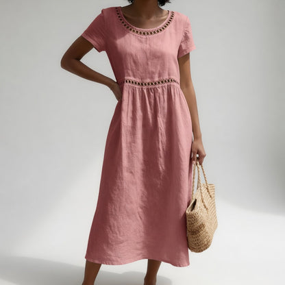 Macaria | Vestido Midi de Lino Bordado