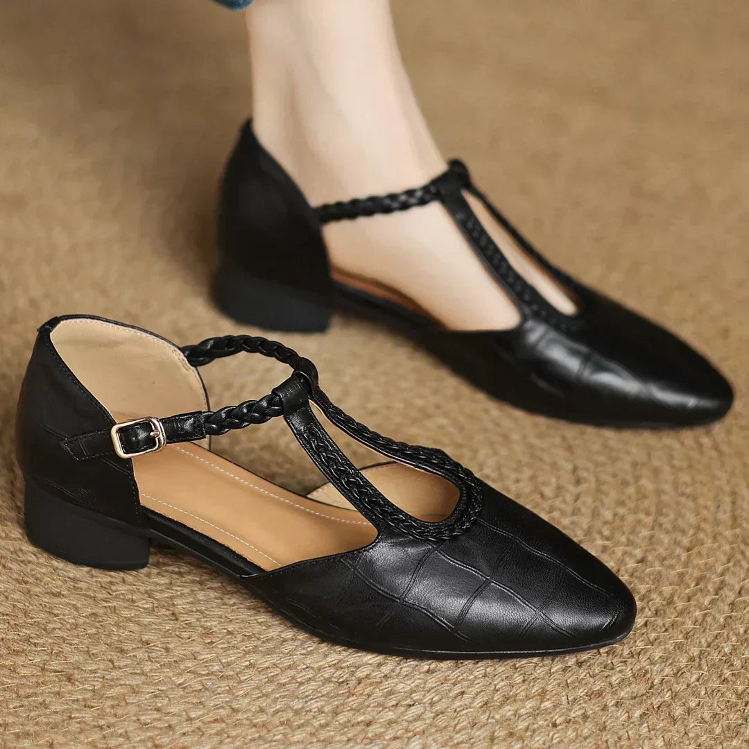 Elba | Bailarina Mary Jane con Tira T y Textura Cocodrilo