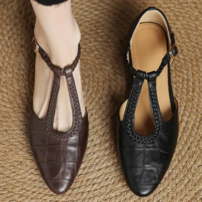 Elba | Bailarina Mary Jane con Tira T y Textura Cocodrilo