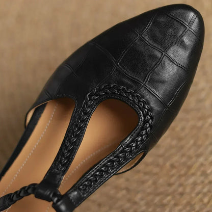 Elba | Bailarina Mary Jane con Tira T y Textura Cocodrilo