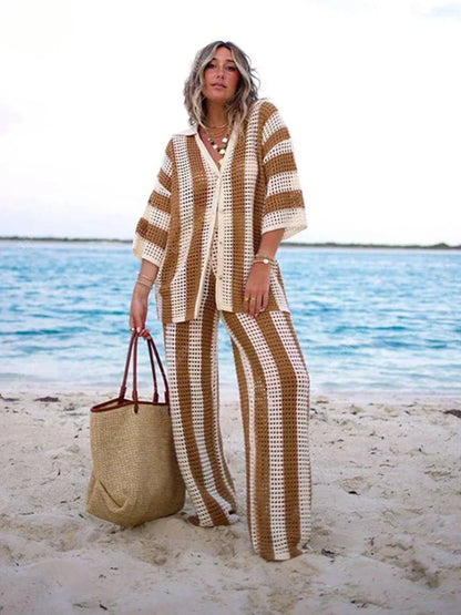 Zenaida | Conjunto Crochet Rayas Kimono y Pantalón