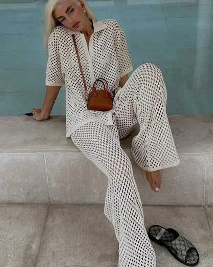 Zenaida | Conjunto Crochet Rayas Kimono y Pantalón