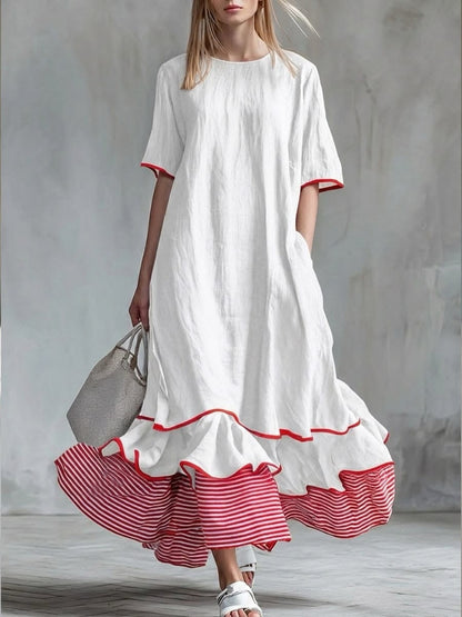 Águeda | Vestido Largo de Rayas con Volantes