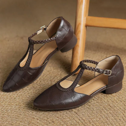 Elba | Bailarina Mary Jane con Tira T y Textura Cocodrilo
