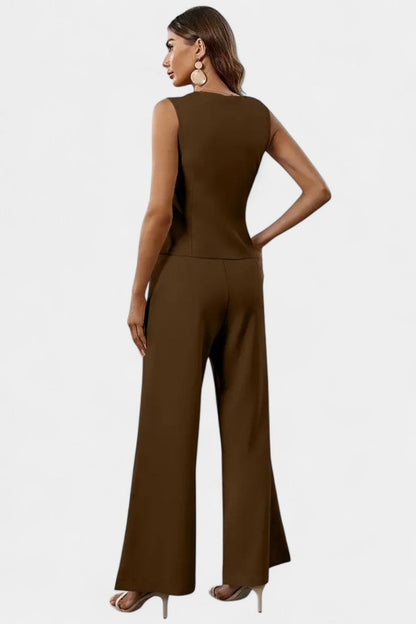 Heskia | Conjunto de Chaleco Sin Mangas y Pantalones de Pierna Ancha