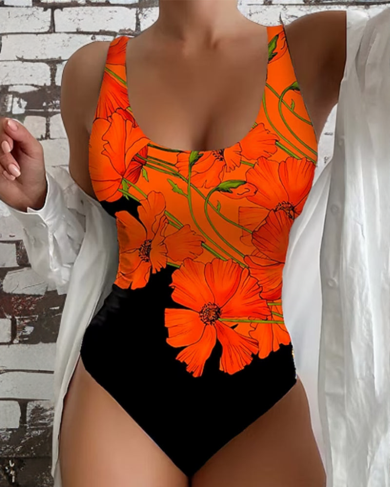 Rafaela-Mariana | Bañador entero floral naranja de tirantes